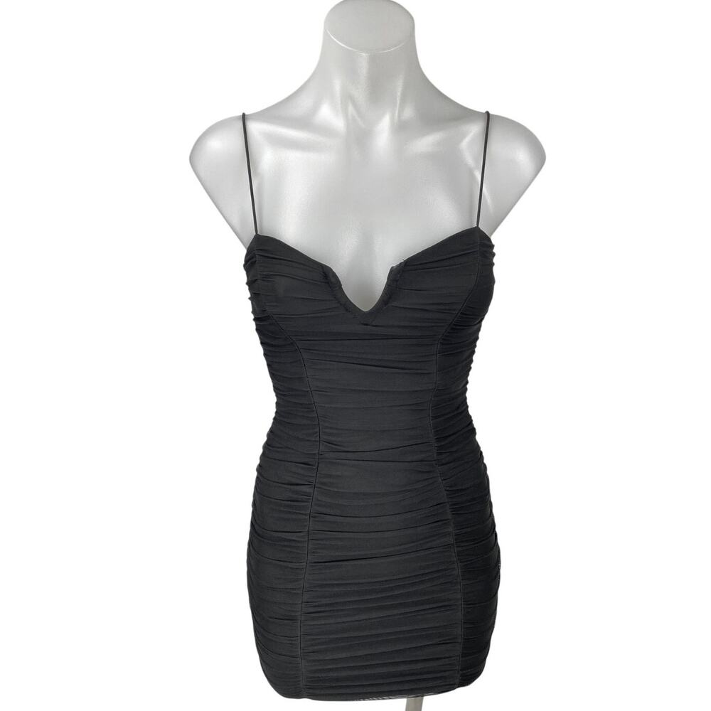 Princess Polly Black Ruched Wired V-neck Cami Camisole Mini Bodycon Dress 2